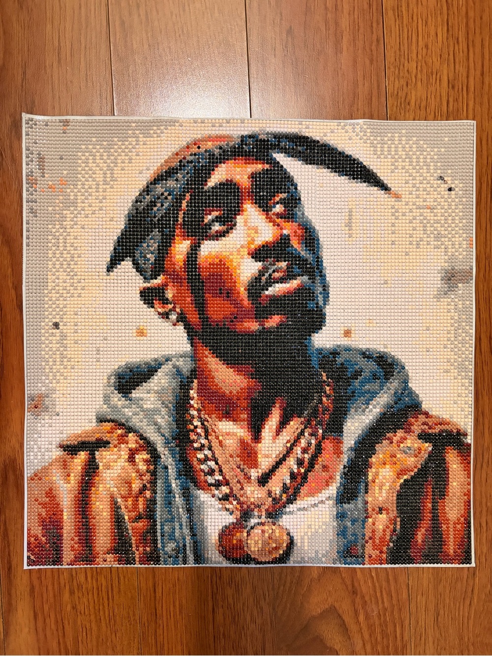 Tupac Completed Diamond Art Handcrafted Beaded Portrait in Rich Browns and Blues